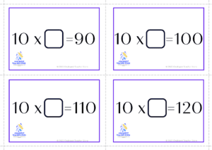 multiplication flashcards with missing factors & products