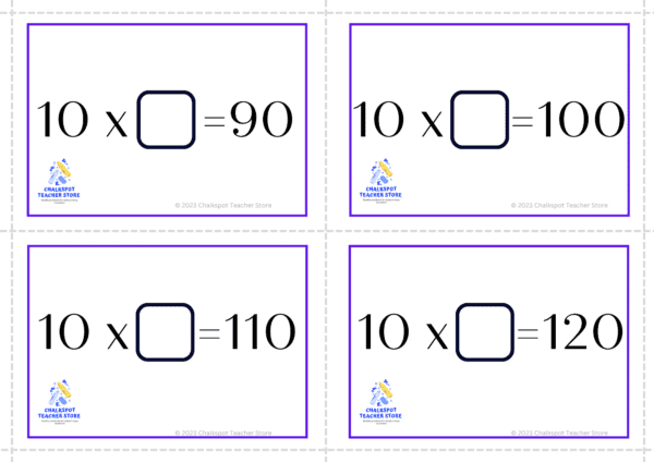 multiplication flashcards with missing factors & products