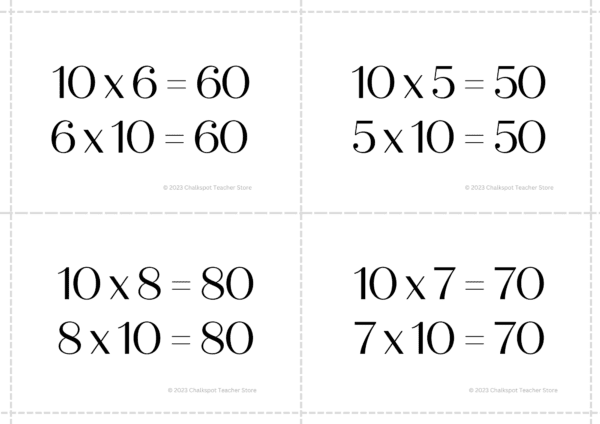 multiplication 10-12 facts flashcards