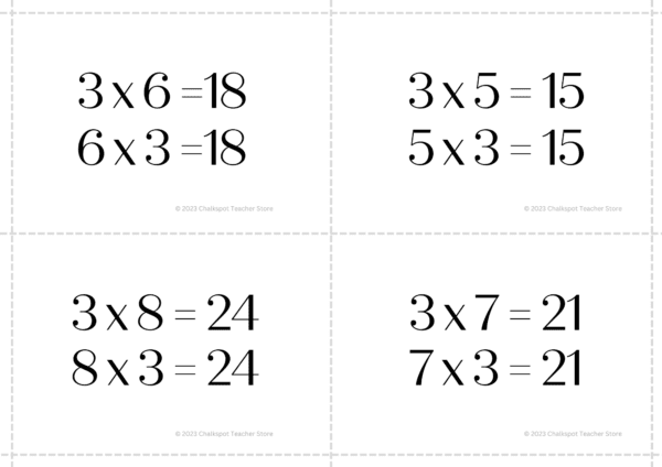 multiplication flashcards facts 1-9