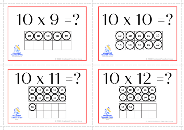 multiplication 10-12 facts flashcards